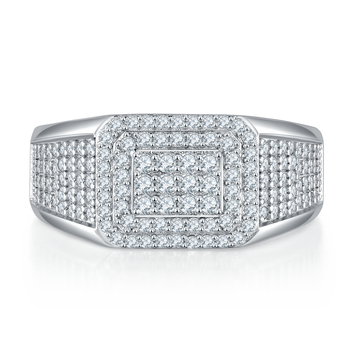 R6479 luxury setting S925 silver plated white gold moissanite men's ring with diamond D-grade 0.84 carats